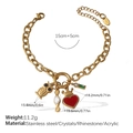 Golden stainless steel bracelet with owl, heart, and candy pendants in a vintage ins style - 15cm+5cm / Multi Pendant Gold Bracelet (SL238CRG)