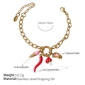 Gold stainless steel bracelet with pink ice cream, chili and mushroom charms 15+5cm - 15cm+5cm / Multi Pendant Gold Bracelet (SL239CRG)