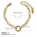 Gold stainless steel link bracelet with central ring charm and lobster clasp closure - 15cm+5cm / Minimalist Gold Bracelet (SL239G)