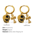 Edelstahl Creolen mit 18K Goldbeschichtung und Totenkopf Kreuz Anhängern - Schädel-Kreuz-Stil (EH1174G-PJ15G-PJ373G)
