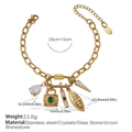 Goldenes Edelstahl-Charm-Armband mit Smaragd-Zirkon und funkelnden Kristallanhängern - SL271CRG Gold Armband