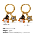Halloween κρίκοι από επιχρυσωμένο ατσάλι 18k με μενταγιόν μάγισσα και αστέρι με ζιργκόν - Στυλ Αστεριού Στρας Κοριτσιού Μάγου (EH1174G-PJ535WEG-PJ20G)