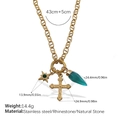 Goldene Edelstahlkette Set mit Stern-, Kreuz- und grünem Naturstein-Anhänger - Multi-Anhänger Goldhalskette (XL630CRG)