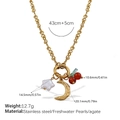 Goldene Edelstahlkette mit Sternperle, Mond und Kirsch-Anhängern aus rotem Achatstein - Multi-Anhänger Goldhalskette (XL631G)