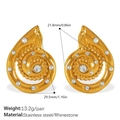 Vintage 18K gold-plated stainless steel spiral earrings with rhinestones and shell texture - Gold (EH616G)
