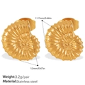 Golden nautilus seashell stud earrings in stainless steel with ribbed texture - Gold (EH671G)