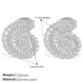 Silver-finish nautilus shell stud earrings in stainless steel with size measurements - Silver (EH671S)