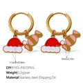 Christmas tree series earrings with 18K gold plated stainless steel candy and hat charms - Santa Hat And Candy (EH1174G-PJ105-PJ673PKG)