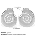 Silver snail shell earrings with spiral imitation pearls and stainless steel studs - White Pearl Silver (EH724WES)