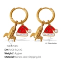Asymmetric gold stainless steel earrings with rocket and Santa hat charms - Rocket And Santa Hat (EH1174G-PJ106-PJ251G)