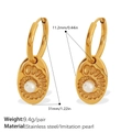 Vintage 18K gold plated stainless steel hoop earrings with shell texture and pearls - White Pearl Gold (EH756WEG)