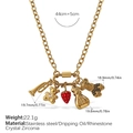 Collier en acier doré avec pendentifs ours et fraise, chaîne de 44 cm et extension - Collier Or XL662CRG