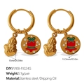 Golden stainless steel hoop earrings with Christmas bell and peanut charms jewelry - Peanut And Christmas Bell (EH1174G-PJ108-PJ224G)