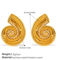 Retro swirl 18K gold-plated stainless steel earrings with white faux pearls - White Pearl Gold (EH817WEG)