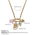 Collier en acier inoxydable doré avec breloques étoile de mer rose et coquillages - Collier Or (XL664CRG)