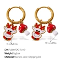 Gold stainless steel hoop earrings with reindeer and mushroom charms for Christmas - Reindeer Head And Polka Dot Mushroom (EH1174G-PJ680RDG-PJ119)