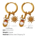 Gold Christmas earrings with white reindeer and sun charms made of stainless steel - Cartoon Reindeer And Sun Rays (EH1174G-PJ707G-PJ121)