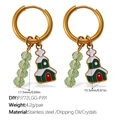 Gold Christmas earrings with green crystal beads and a miniature house pendant - Faceted Beads And Green House (EH1174G-PJ772LGG-PJ91)