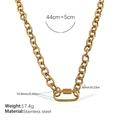 Collier chaîne industrielle en acier inoxydable doré avec fermoir ovale pour femme - Collier Or (XL671G)