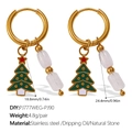 Christmas tree earrings in 18K gold plated stainless steel with green enamel and white stone - Xmas Tree And White Stone Pillar (EH1174G-PJ777WEG-PJ90)