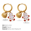 Golden stainless steel hoop earrings with ginger man and heart charms for Christmas - Lattice Heart And Gingerbread Man (EH1174G-PJ807G-PJ128)