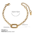 Gold stainless steel link bracelet with oval ring, lobster clasp, 15cm length plus 5cm extender - SL335G Gold Bracelet