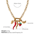 Gold stainless steel chain necklace featuring red pepper and strawberry charm pendants - XL695 Gold Charm Necklace