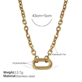 Golden stainless steel chunky chain necklace with large oval ring pendant variant - XL696G Gold Necklace
