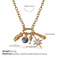 Gold stainless steel chain necklace with natural stone and various polished charms - XL697CRG Gold Necklace