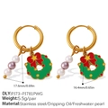 Orecchini a ghirlanda di Natale in acciaio placcato oro 18K con perle naturali - Stile Corona di Natale e Perla d'Acqua Dolce (EH1174G-PJ73-PJ781PWG) / Stile Corona di Natale e Perla d'Acqua Dolce