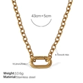 Gold stainless steel oval link chain necklace with lobster clasp pendant and 10.6g weight - XL697G Gold Necklace