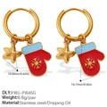 Orecchini a cerchio in acciaio dorato con guanti rossi e stelle per Natale decorati - Stile Stella Marina e Guanti (EH1174G-PJ81-PJ645G) / Stile Stella Marina e Guanti