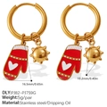Orecchini a cerchio in acciaio dorato con pendenti a guanto a cuore e campanello - Stile Guanti e Campana del Sole (EH1174G-PJ82-PJ759G) / Stile Guanti e Campana del Sole
