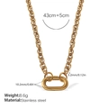 Golden stainless steel woven chain necklace with oval buckle and extension link - Gold Necklace (XL703G)