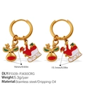 Orecchini a cerchio natalizi placcati oro con ciondoli a forma di renna e slitta - Stile Renna e Slitta (EH1174G-PJ109-PJ430CRG) / Stile Renna e Slitta