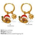 Orecchini natalizi dorati in acciaio inossidabile con omino di pan di zenzero e ciondoli - Stile Omino di Pan di Zenzero e Sole (EH1174G-PJ113-PJ759G) / Stile Omino di Pan di Zenzero e Sole