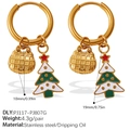 Orecchini a cerchio in acciaio dorato con ciondoli albero di Natale e borsa scozzese - Stile Borsa a Quadri e Albero di Natale (EH1174G-PJ117-PJ807G) / Stile Borsa a Quadri e Albero di Natale