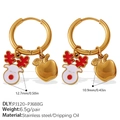 Orecchini di Natale in acciaio inossidabile con ciondoli renna e mela dorati - Stile Testa di Renna e Ciondolo Mela (EH1174G-PJ120-PJ688G) / Stile Testa di Renna e Ciondolo Mela