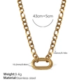 Golden stainless steel flat link chain necklace with oval ring pendant measurements - XL708G Gold Necklace