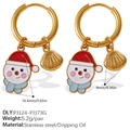 Orecchini a cerchio in acciaio placcato oro 18K con pendenti pupazzo di neve - Stile Pupazzo di Neve e Conchiglia (EH1174G-PJ124-PJ173G) / Stile Pupazzo di Neve e Conchiglia