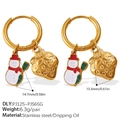 Orecchini a cerchio in acciaio dorato con ciondoli a forma di pupazzo di neve e fragola - Stile Pupazzo di Neve e Fragola (EH1174G-PJ125-PJ565G) / Stile Pupazzo di Neve e Fragola