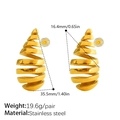 Gold stainless steel spiral conch earrings showing 35.5mm height and 19.6g weight - Gold Drop Earrings (EH52G)