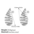Silver stainless steel spiral shell earrings in droplet design with measurement data - Silver Drop Earrings (EH52S)