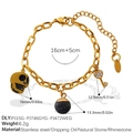 18K goudvergulde roestvrijstalen armband met schedel, natuursteen en sleutelhanger - Schedel Sleutel Bedel Stijl (SL392G1)
