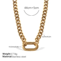 Gold stainless steel chunky Cuban chain necklace with a modern carabiner clasp - XL722G Gold Necklace