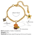 Gouden roestvrijstalen armband met pompoengeest en zirkonia bloem hangers voor dames - Pompoen Bloem Ster Stijl (SL393G1)