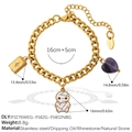 Gouden roestvrijstalen schakelarmband met mummie bedeltje en paarse hartsteen - Mummie Hart Bedel Stijl (SL394G1)