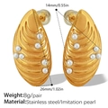 Golden brushed stainless steel conch earrings with faux pearl accents for women - Gold Left-Right Earrings With Artificial Pearl (EH203G)