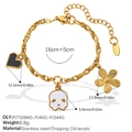 Gouden roestvrijstalen schakelarmband met hart-, schedel- en bloembedeltjes - Schedel Hart Bloem Stijl (SL396G1)