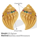 Gold plated conch earrings with colorful rhinestones in a 18K gold finish stainless steel - Colorful Rhinestone Gold Earrings (EH672CRG)
